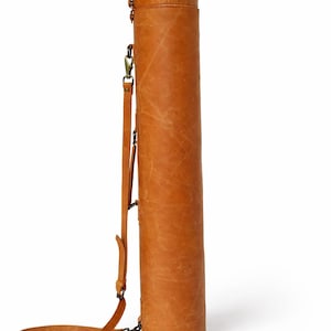 Schlauchtasche aus Vollnarbenleder, Vintage-Yogamattenhalter in Hellbraun, Blueprint-Dokumentenhalter
