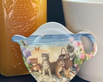 Vintage Teabag Holder / Spoon Rest - Cats on the Beach - Made in Italy