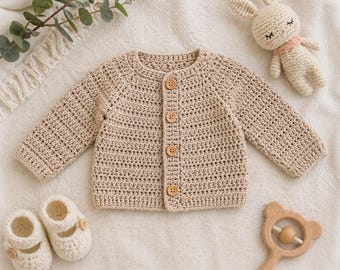 Baby Crochet Cardigan Pattern PDF for Newborns & Infants, Easy Raglan Baby Sweater Crochet Pattern 0–12 Months