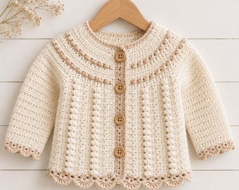Crochet Baby Cardigan Pattern PDF, Meadow Ridge Baby Sweater, Easy Newborn Gift, Baby Shower Handmade Outfit