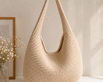 Einfaches häkeln Tasche Muster, Halbmond Hobo Tasche PDF Anleitung für Anfänger, Minimalistische Umhängetasche für den täglichen Gebrauch