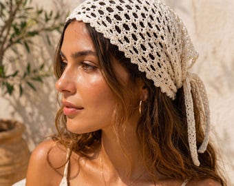 Bandana häkeln PDF, Coastal Bloom Diamant Mesh Kopftuch für Boho Sommer Haar Accessoire