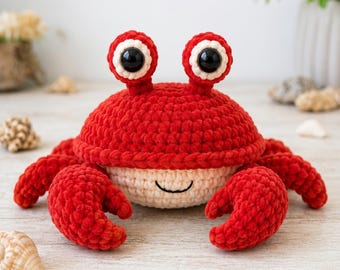 Crochet Pattern Crab Amigurumi PDF, Pebble Rim Crab Plush Toy Pattern, Cute Ocean Animal Gift for Beginners