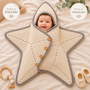 Star Pattern Crochet Baby Cocoon, Hooded Star Wrap Pattern for Newborn Photography Gift, Easy to Follow PDF Tutorial