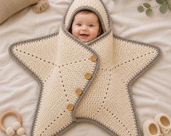 Star Pattern Crochet Baby Cocoon, Hooded Star Wrap Pattern for Newborn Photography Gift, Easy to Follow PDF Tutorial