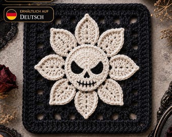 Gothic Crochet Patterns Skull Flower Granny Square for Blankets, Bags & Dark Decor Lovers