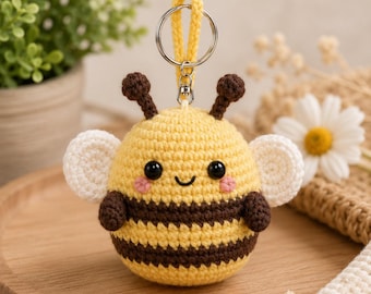 Amigurumi Keychain Crochet Pattern Bee PDF Tutorial for Cute Bag Charms, Handmade Gifts and Beginners