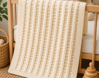 Easy Baby Blanket Crochet Pattern PDF, Soft Column Rib Blanket, Beginner Friendly Nursery Throw, Baby Shower Gift Crochet
