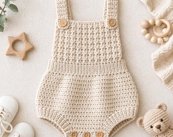 Crochet Baby Romper Pattern for Newborn Boy Girl, Easy DIY Infant Outfit with Straps for Photoshoot and Everyday Wear PDF