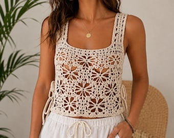 Häkelspitze Top Muster für Frauen, Floral Sommer Tank PDF, Boho Festival Outfit, leichte handgemachte Top Guide