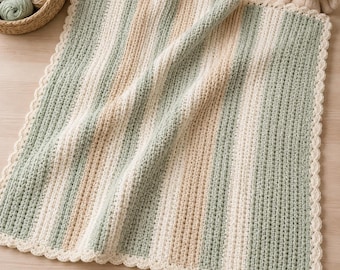 Afghan Häkelmuster, Salbei Streifen Babydecke PDF, Ausgebogter Nursery Überwurf für neue Mütter, Babypartygeschenk Muster