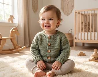 Toddler Cardigan Crochet Pattern for Baby Boy & Girl, Easy Cozy Sweater PDF for Beginners, Handmade Gift for Fall Winter