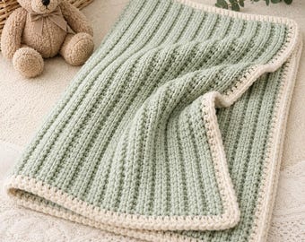 Easy Baby Blanket Crochet Pattern, Sage Ridge Ribbed Blanket PDF for Beginners, Cozy Nursery Gift Pattern