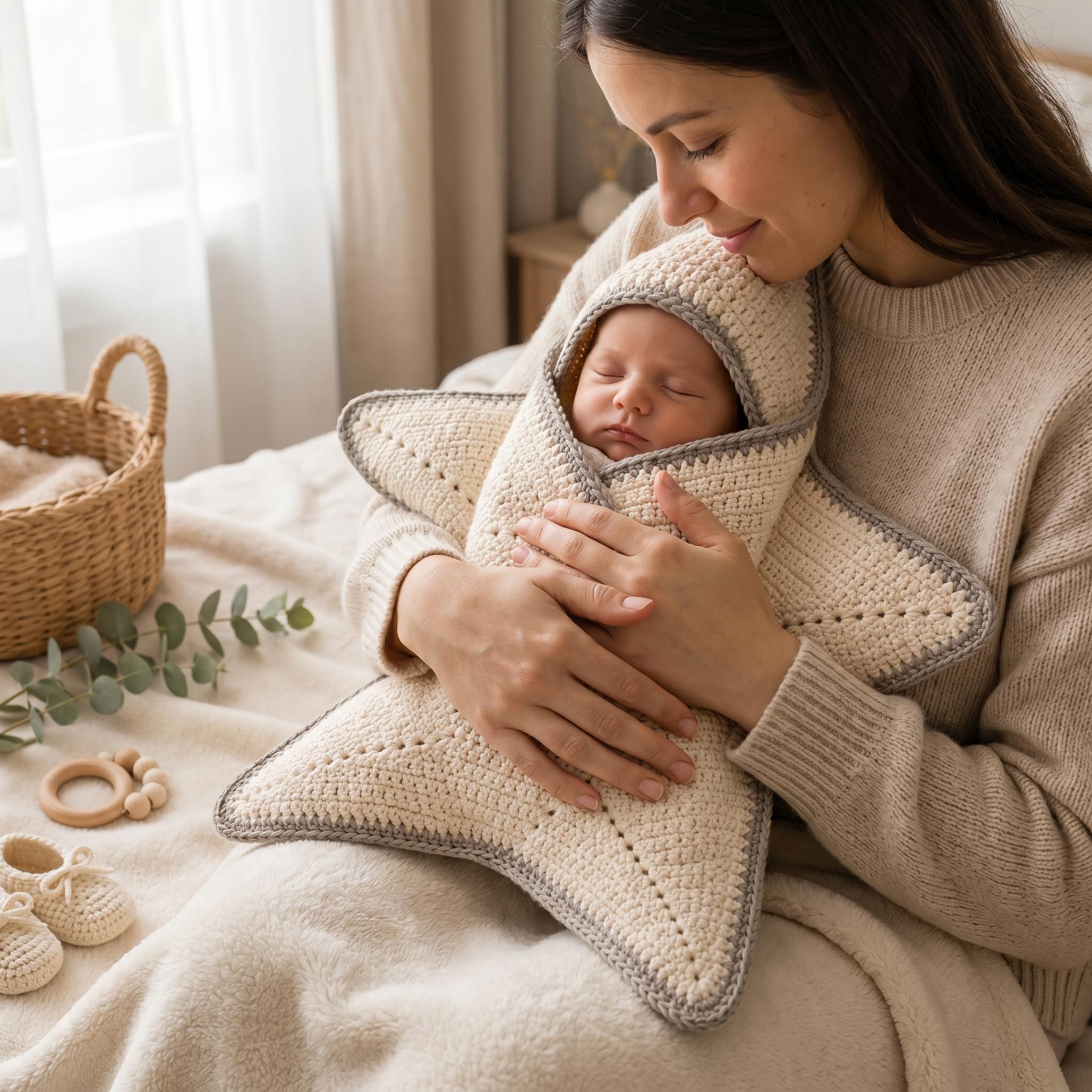 Star Pattern Crochet Baby Cocoon, Hooded Star Wrap Pattern for Newborn ...