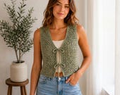 Crochet Vest Pattern for Women and Beginners, Front Tie Top PDF, Size Inclusive XS–3XL DIY Summer Layering Piece