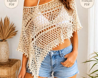 Easy Crochet Poncho Pattern, Sunlit Drift Beach Cover Up, Summer Mesh Poncho for Women, Beginner Friendly PDF
