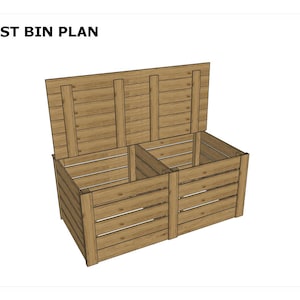 May include: A wooden compost bin plan featuring a double-compartment design with horizontal slats and a hinged lid. The text COMPOST BIN PLAN is printed in the upper left corner, and the number 1 is located in the bottom right corner of the image.