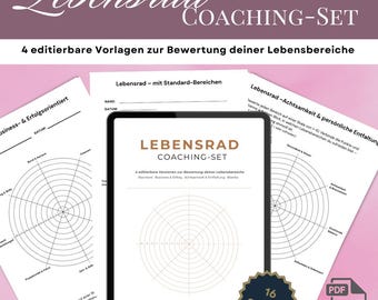 Life Wheel Coaching Set | 4 Editable Life Wheel Templates | For Coaching, Mindfulness & Self-Reflection | PDF Download incl. Instructions