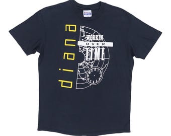 T-shirt vintage Diana Ross « Workin' Overtime » de 1989, style pop années 80, taille L homme, noir.