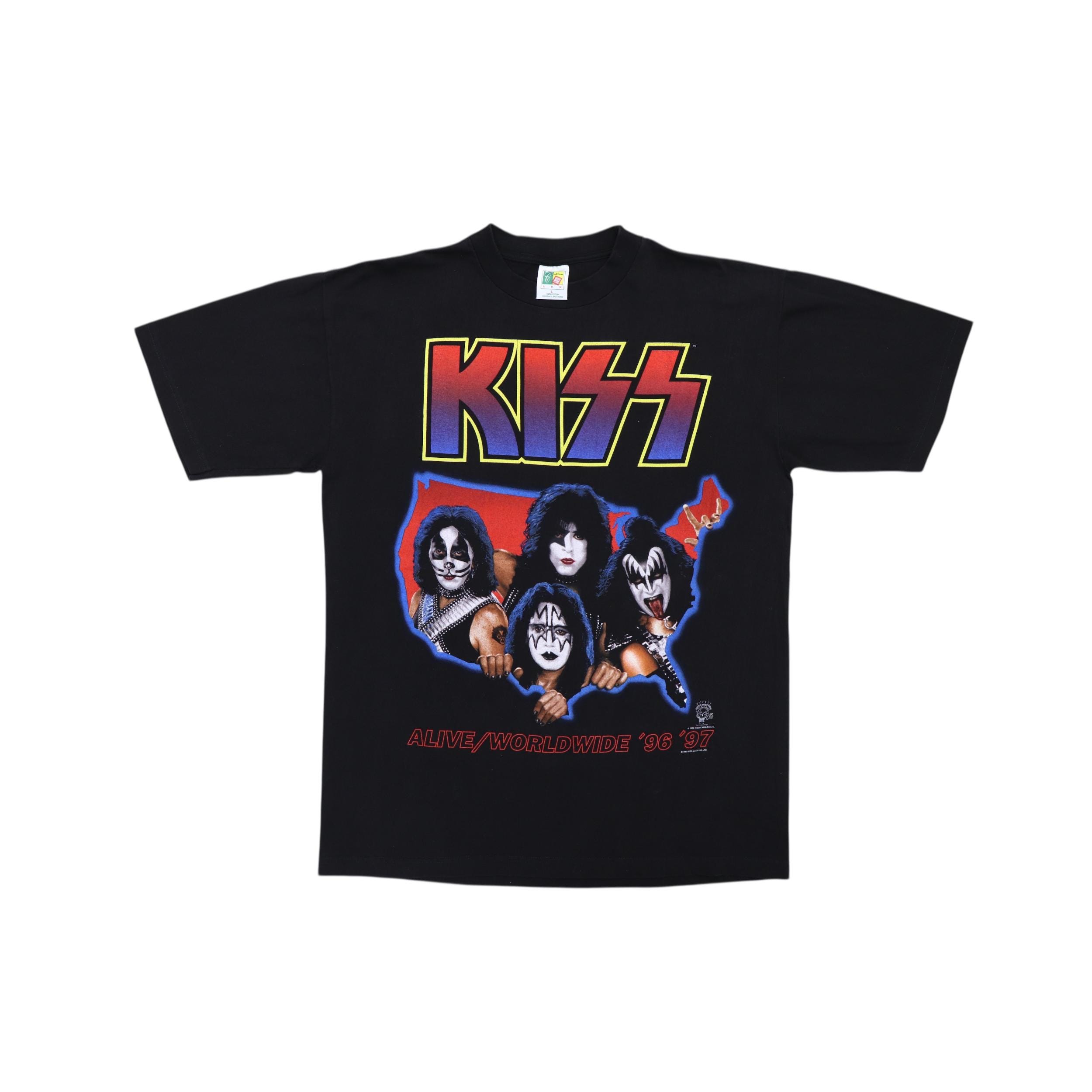 ミュージシャン KISS ALIVE WORLDWIDE TOUR TEE 1996-1997 Vintage 1997 Kiss Alive Worldwide 96 97 Tour T Shirt Men XL