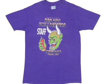 vintage 1991 Nirvana New Years Eve Concert Staff Shirt, 90s Alt Rock Band Shirt, Vintage Tour Tee, Mens Size Large, Purple Vintage Tee