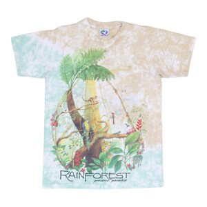 Jahrgang 1991 Rainforest Preserve Paradise flüssiges blaues Tie Dye-Shirt