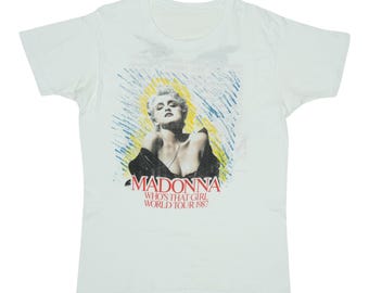 Vtg 1987 Madonna Who's That Girl Concert T-shirt Black L/XL 80s