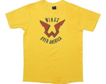 vintage 1976 Wings Over America Shirt, 70s Vintage Rock Band Shirt, Yellow Vintage Tee