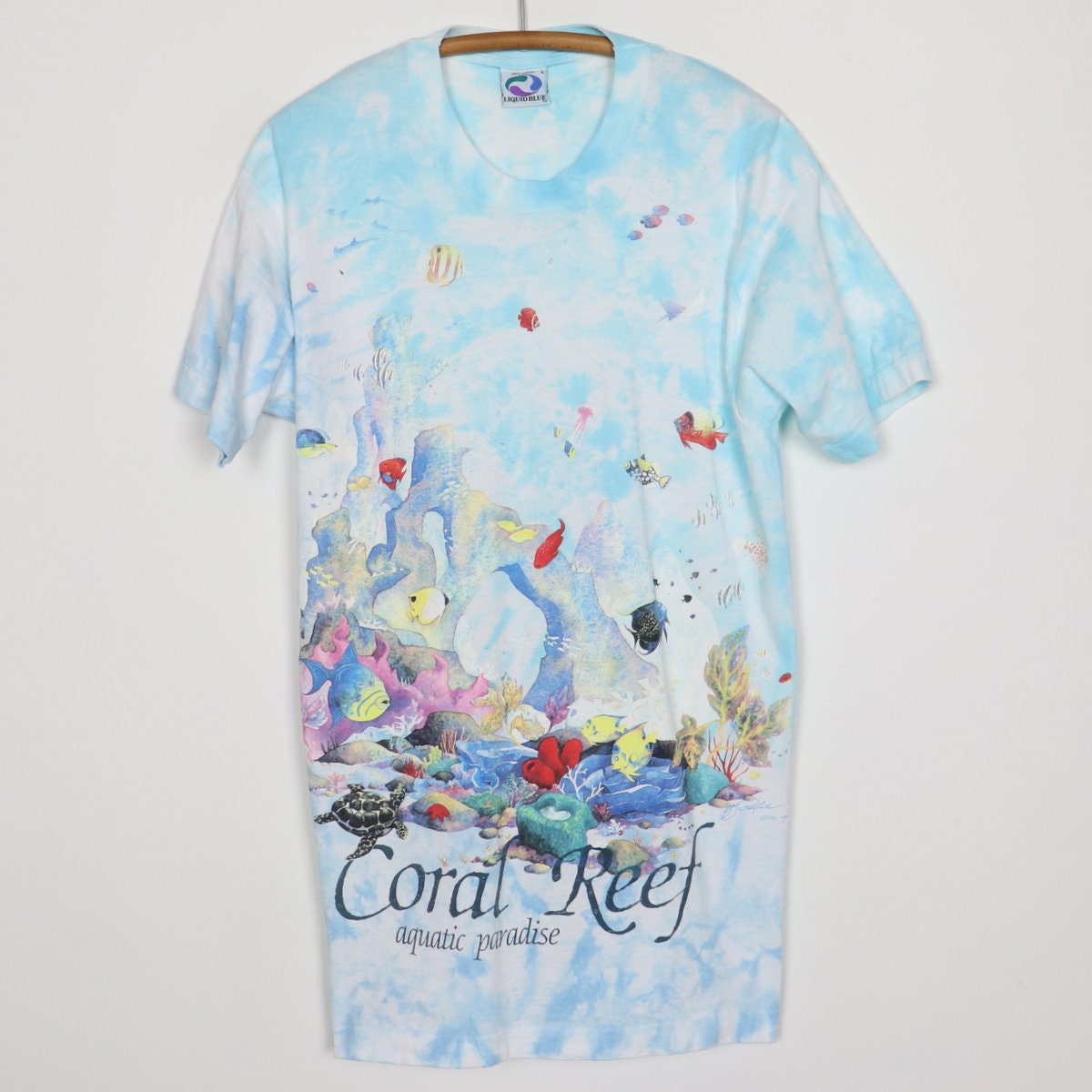 Vintage 1992 Coral Reef Aquatic Paradise Liquid Blue Tie Dye - Etsy