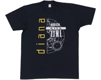 T-shirt vintage Diana Ross « Workin' Overtime » de 1989, style pop années 80, taille XL homme, noir.