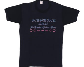 Vintage 1978 Wishbone Ash No Smoke Without Fire promotröja, 70-tals vintage konserttröja, svart vintage-t-shirt