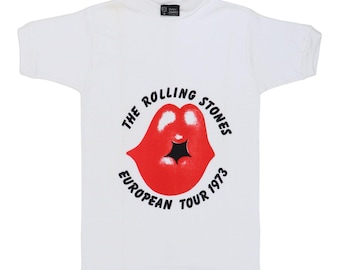 vintage 1973 Rolling Stones European Tour Shirt, 70s Vintage Rock Band Shirt, Vintage Tour Tee, Mens Size Medium, White Vintage Tee
