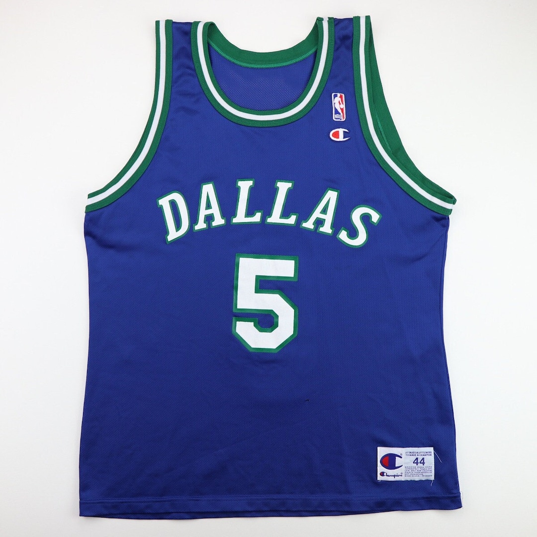 Vintage Jason Kidd Dallas Mavericks Jersey Sz 44 L BLUE 90s Champion NBA