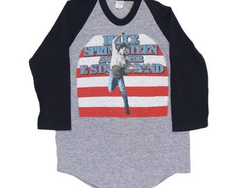 vintage 1984 Bruce Springsteen Tour Jersey Shirt, 80s Vintage Rock Band Shirt, Vintage Tour Tee, Mens Size Large, Gray Vintage Tee