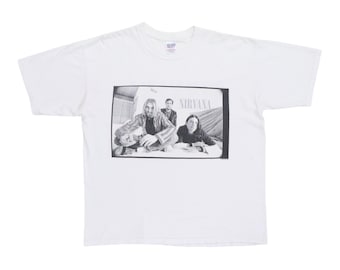 vintage 1996 Nirvana Shirt, 90s Alt Rock Band Shirt, Mens Size XL, White Vintage Tee