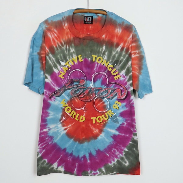 Vintage 1993 poison native tongue world tour tie dye shirt