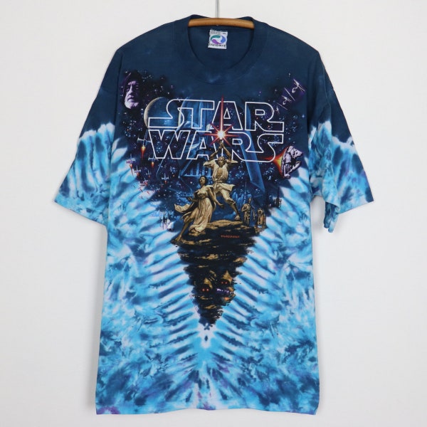 vintage 1997 Star Wars Hildebrandt Liquid Blue Tie Dye Shirt