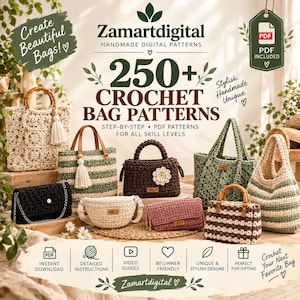 Puede incluir: Una colección de bolsos de ganchillo que incluye un bolso color crema con asas de bambú, un bolso a rayas verdes y crema, un bolso marrón oscuro con una flor, un bolso de mano negro con cadena, una riñonera color crema, un bolso de mano rosa y un bolso a rayas marrones y blancas.