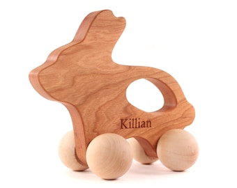 Jouet à pousser lapin en bois - un jouet en bois naturel pour bébé, cadeau de Pâques pour bébé, cadeau souvenir pour un nouveau bébé