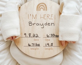 birth announcement sign for hospital - wooden birth photo prop, add girl or boy name and birth date, weight, length, newborn photo prop