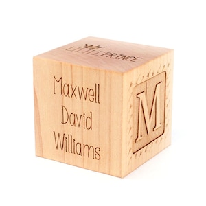 personalized BOY BIRTH BLOCK a solid hardwood keepsake block for baby, heirloom gift with birth details, extra large, six sides engraved image 1