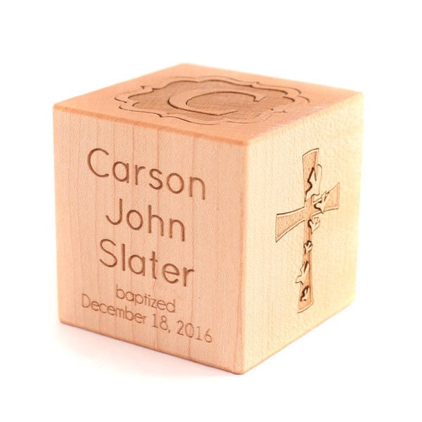 personalized BAPTISM BLOCK - a solid hardwood heirloom christening gift, keepsake wood baby block, extra large with six sides engraved