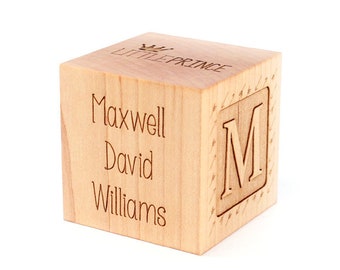 personalized BOY BIRTH BLOCK - a solid hardwood keepsake block for baby, heirloom gift with birth details, extra large,  six sides engraved