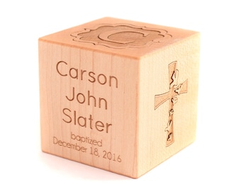personalized BAPTISM BLOCK - a solid hardwood heirloom christening gift, keepsake wood baby block, extra large with six sides engraved