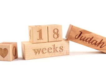 photography prop age blocks - wooden blocks to document baby's age with optional personalized block, newborn photo prop