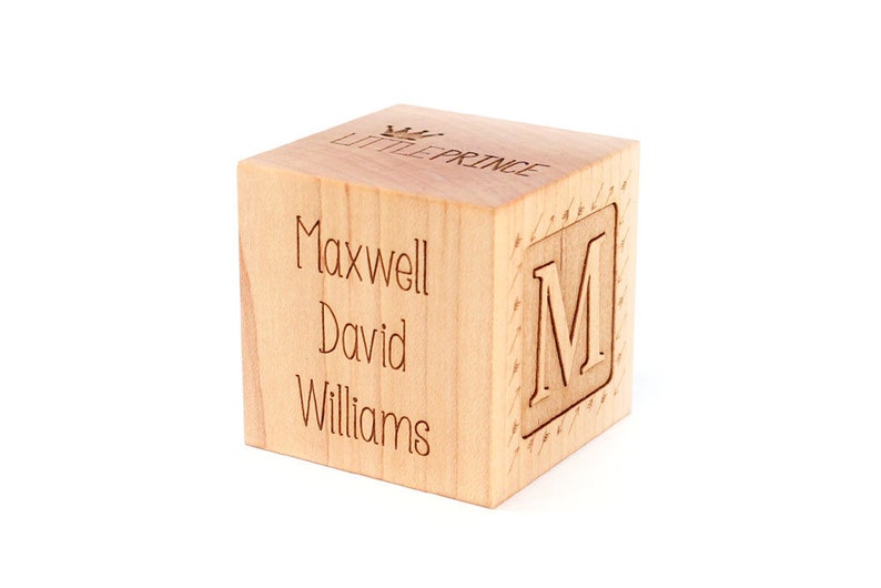 personalized BOY BIRTH BLOCK a solid hardwood keepsake block for baby, heirloom gift with birth details, extra large, six sides engraved image 1