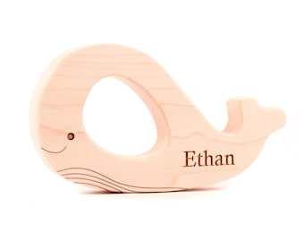 organic  whale wood TEETHER - an all natural, heirloom wooden toy for safe teething and grasping