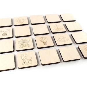 Memory Matching Game - 20 Pieces, Natural wooden toy set for kids, Montessori Educational Game, Organic Finish, Lifetime Guarantee