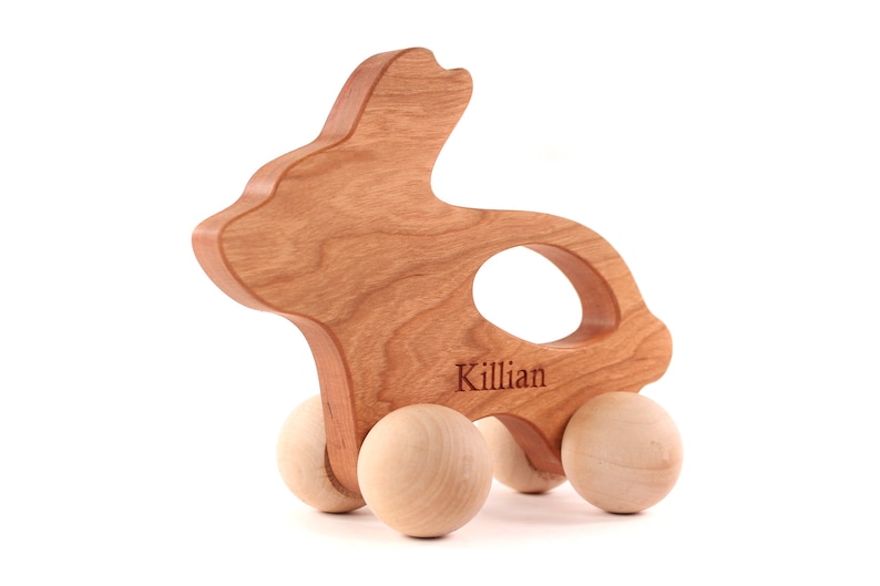 wooden bunny push toy a natural wood toy for babies, baby Easter gift, keepsake gift for new baby image 1