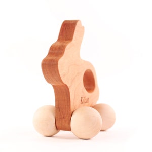 wooden bunny push toy a natural wood toy for babies, baby Easter gift, keepsake gift for new baby image 4